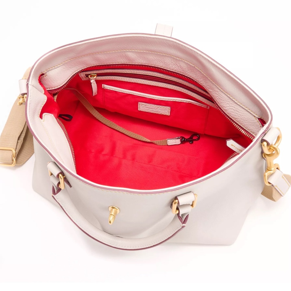 Dooney & Bourke Belvedere Medium Logo White Cream Satchel with Gold Accents - Picture 2 of 16